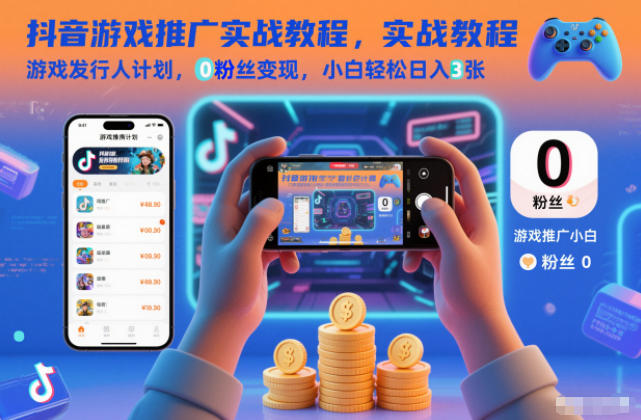 抖音游戏推广实战教程，游戏发行人计划，0粉丝变现，小白轻松日入3张-凡人轻创