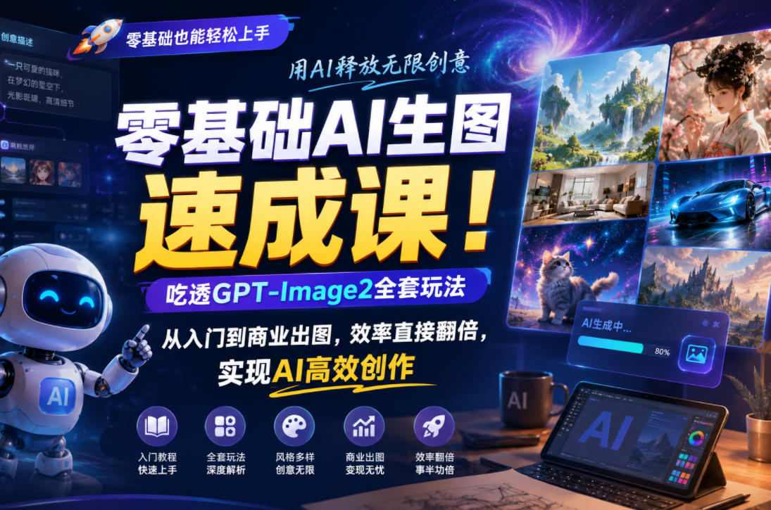 零基础AI生图速成课!吃透GPT-Image2全套玩法,从入门到商业出图,效率直接翻倍,实现AI高效创作-凡人轻创
