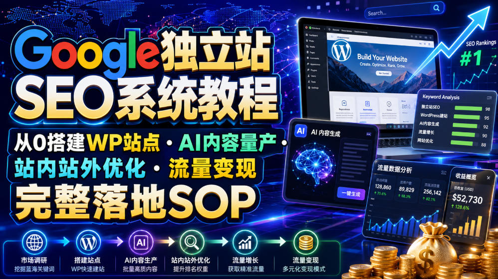 Google独立站SEO系统教程,从0搭建WP站点・AI内容量产・站内站外优化・流量变现完整落地SOP(2026年7月)-凡人轻创