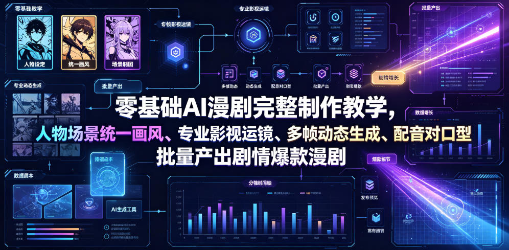 零基础AI漫剧完整制作教学,人物场景统一画风、专业影视运镜、多帧动态生成、配音对口型,批量产出剧情爆款漫剧-凡人轻创