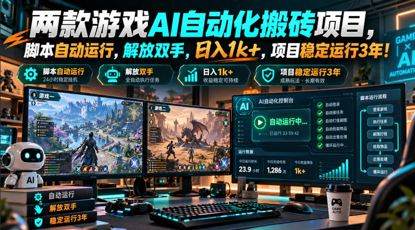 两款游戏AI自动化搬砖项目，脚本自动运行，解放双手，日入1k+，项目稳定运行3年！-凡人轻创