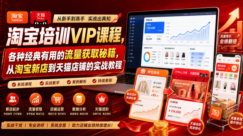 淘宝培训VIP课程，各种经典有用的流量获取秘籍，从淘宝新店到天猫店铺的实战教程（更新7月）-凡人轻创