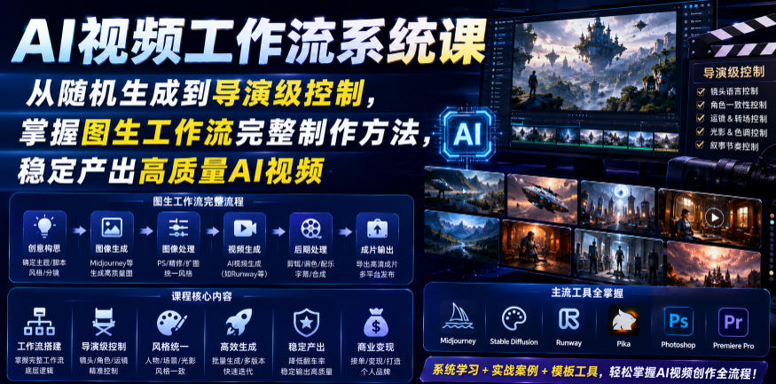 AI视频工作流系统课，从随机生成到导演级控制，掌握图生工作流完整制作方法，稳定产出高质量AI视频-凡人轻创