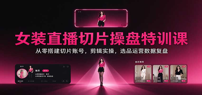女装直播切片操盘特训课:从零搭建切片账号,剪辑实操,选品运营数据复盘-凡人轻创