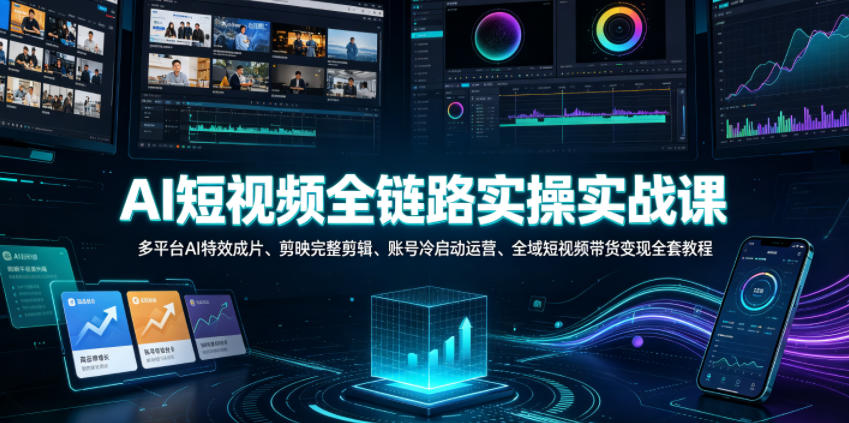 AI短视频全链路实操实战课｜多平台AI特效成片、剪映完整剪辑、账号冷启动运营、全域短视频带货变现全套教程-凡人轻创