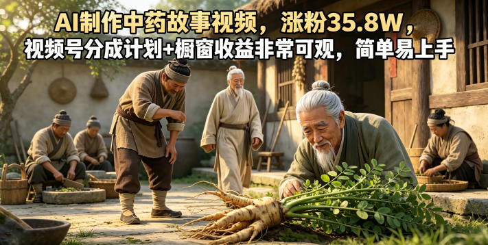 AI制作中药故事视频,涨粉35.8W,视频号分成计划+橱窗收益非常可观,简单易上手-凡人轻创