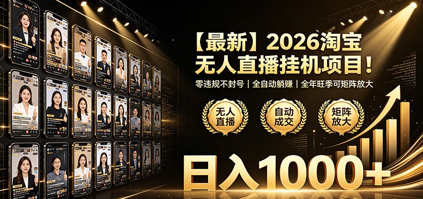 最新2026淘宝无人直播挂机项目!零违规不封号,全自动躺赚,日入1000+-凡人轻创