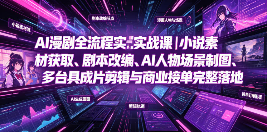 AI漫剧全流程实战课｜小说素材获取、剧本改编、AI人物场景制图、多工具成片剪辑、平台付费变现与商业接单完整落地-凡人轻创