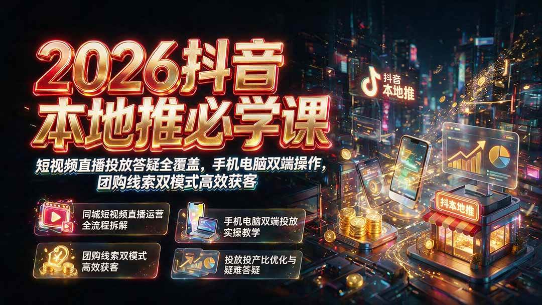 （19618期）2026抖音本地推必学课｜短视频直播投放答疑全覆盖，手机电脑双端操作，团购线索双模式高效获客-凡人轻创