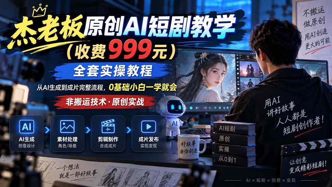 (20254期)杰老板原创AI短剧教学(收费999元),全套实操教程,0基础小白一学就会,非搬运技术-凡人轻创