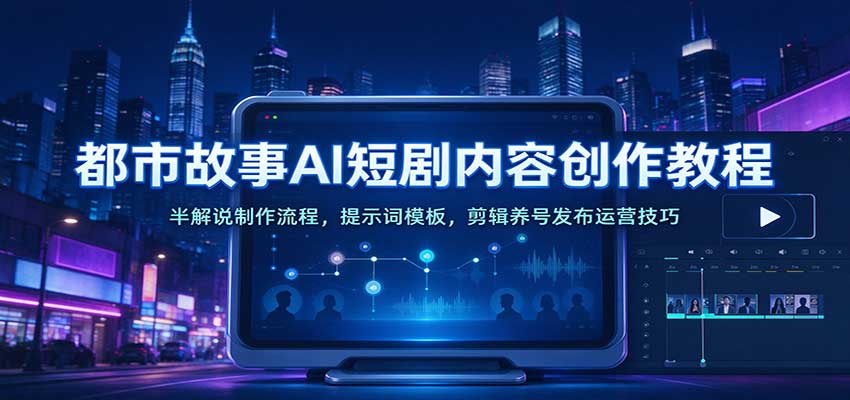 都市故事AI短剧内容创作教程:半解说制作流程,提示词模板,剪辑养号发布运营技巧-凡人轻创