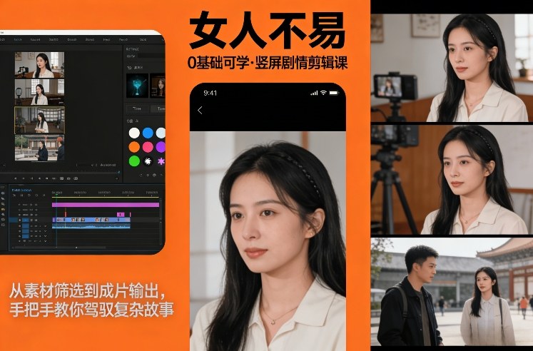 0基础可学!《女人不易》竖屏剧情剪辑课,从素材筛选到成片输出,手把手教你驾驭复杂故事-凡人轻创