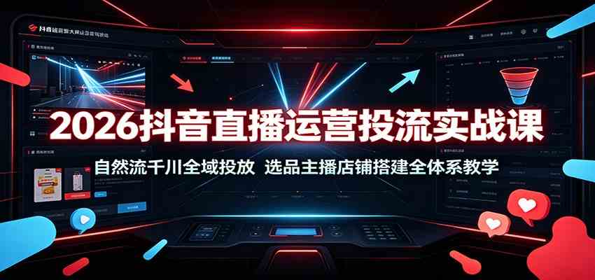2026抖音直播运营投流实战课:自然流千川全域投放,选品主播店铺搭建全体系教学-凡人轻创