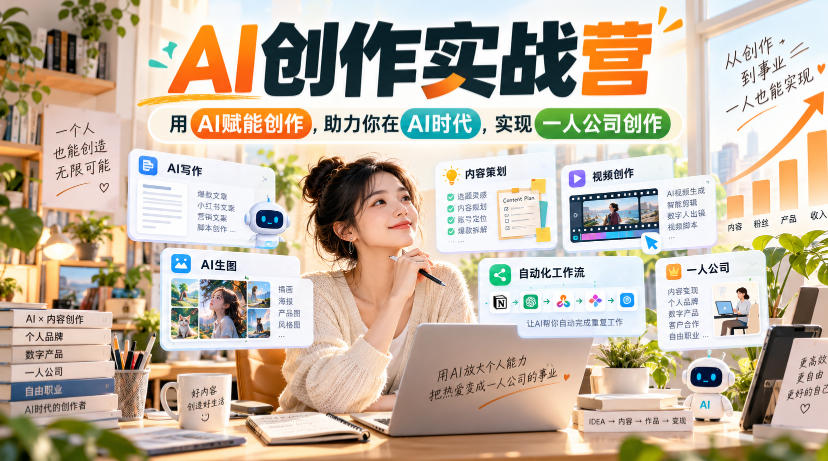 AI创作实战营,用AI赋能创作,助力你在AI时代,实现一人公司创作-凡人轻创