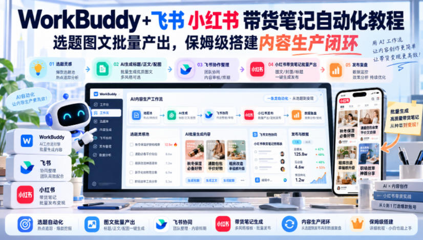 WorkBuddy+飞书小红书带货笔记自动化教程，选题图文批量产出，保姆级搭建内容生产闭环【文档】-凡人轻创