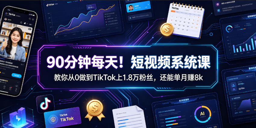 90分钟每天!短视频系统课教你从0做到TikTok上1.8万粉丝,还能单月賺8k【原创双语字幕】-凡人轻创