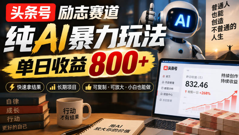 头条号励志赛道，纯AI暴力玩法，单日收益800+，快速拿结果，长期项目-凡人轻创
