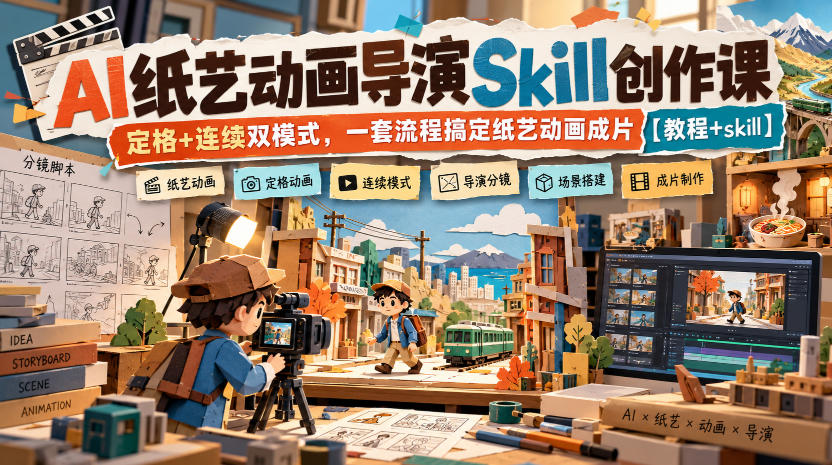 AI纸艺动画导演Skill创作课|定格+连续双模式,一套流程搞定纸艺动画成片【教程+skill】-凡人轻创