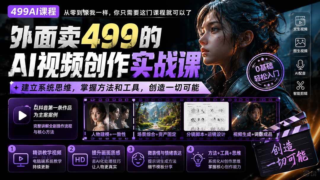 (20307期)外面卖499的AI视频创作实战课:建立系统思维,掌握方法和工具,创造一切可能。-凡人轻创