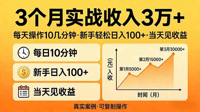（17639期）3个月实战收入3万+，每天操作10几分钟，新手轻松日入100+，当天见收益-凡人轻创