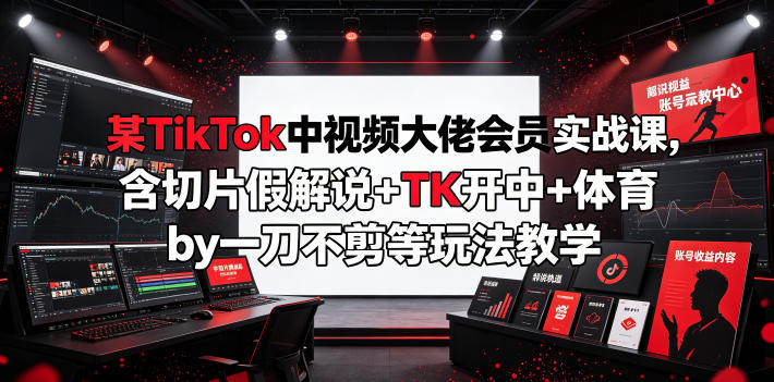 某TikTok中视频大佬会员实战课，含切片假解说+TK开中+体育by一刀不剪等玩法教学-凡人轻创