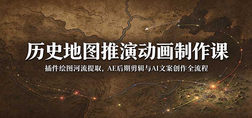 历史地图推演动画制作课:插件绘图河流提取,AE后期剪辑与AI文案创作全流程-凡人轻创