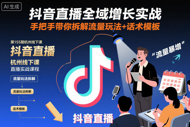 抖音直播全域增长实战第155期杭州线下课,手把手带你拆解流量玩法+话术模板-凡人轻创