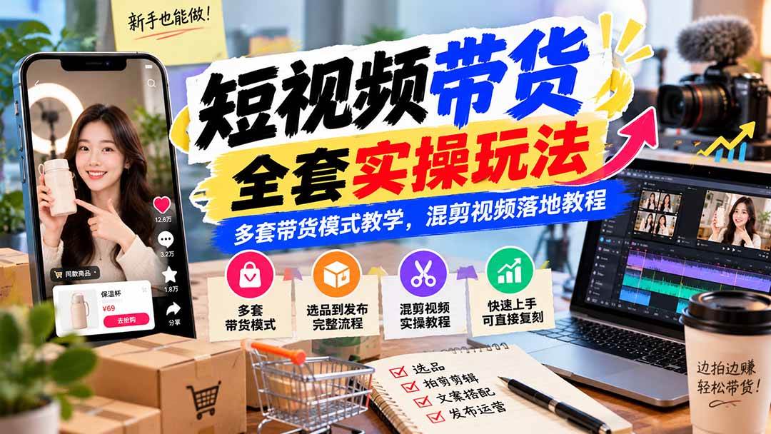 （20991期）【无水印】短视频带货全套实操玩法，多套带货模式教学，混剪视频落地教程-凡人轻创