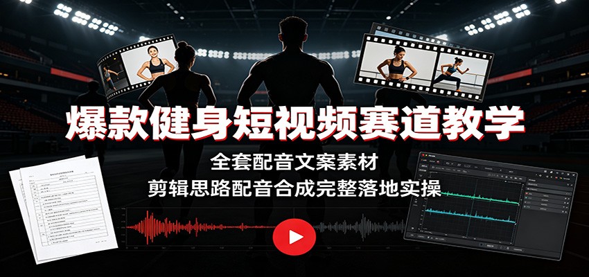 爆款健身短视频赛道教学：全套配音文案素材，剪辑思路配音合成完整落地实操-凡人轻创