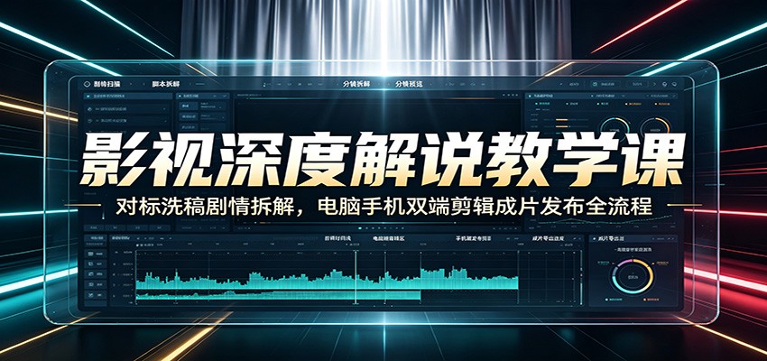 影视深度解说教学课:对标洗稿剧情拆解,电脑手机双端剪辑成片发布全流程-凡人轻创