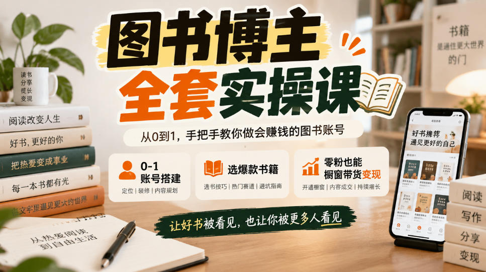 图书博主全套实操课,0‑1账号搭建,选爆款书籍,零粉也能橱窗带货变现-凡人轻创