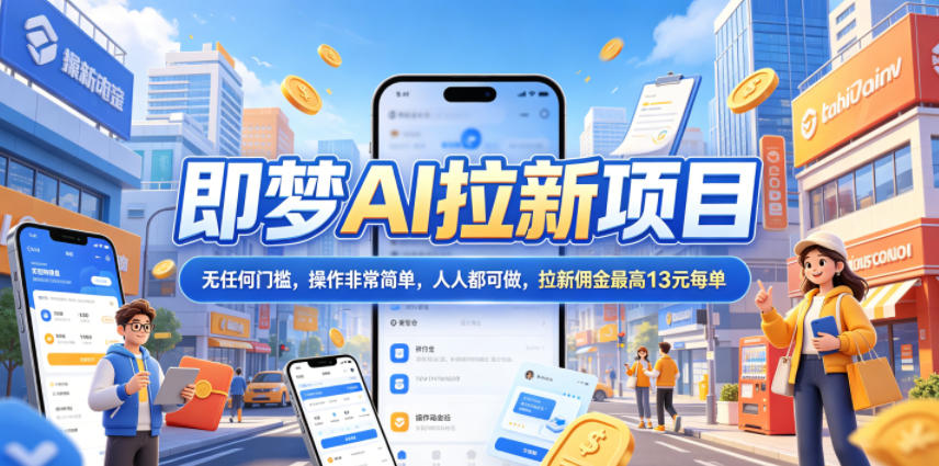 2026年即梦AI拉新项目最新玩法，无任何门槛，操作非常简单，人人都可做，拉新佣金最高13元每单-凡人轻创