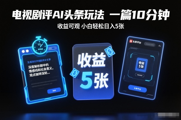 电视剧评AI头条玩法，一篇10分钟，收益可观，小白轻松日入5张+【独家】-凡人轻创