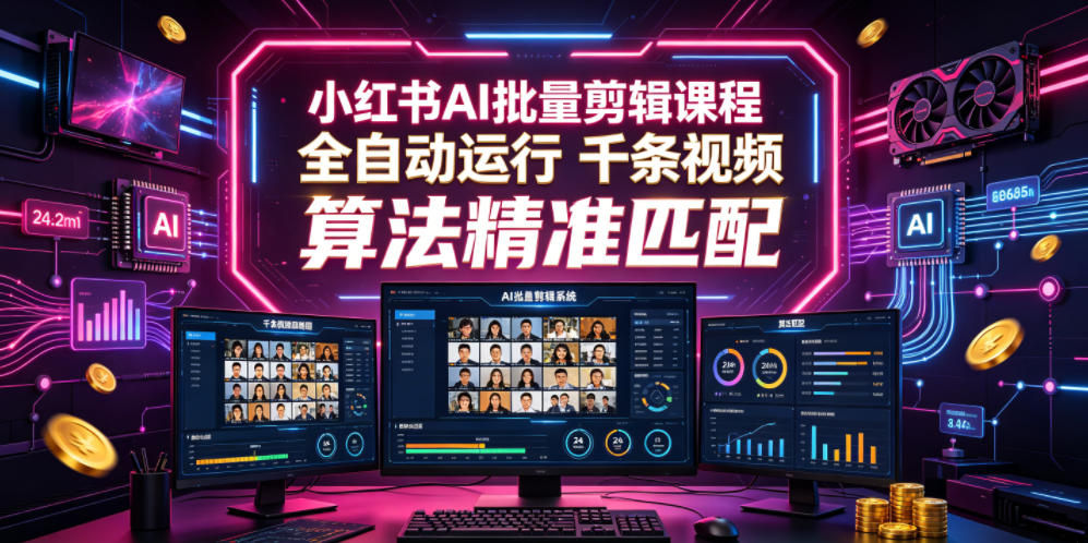 小红书AI批量剪辑课程，24小时全自动运行，解放双手专注运营，千条视频批量处理，小红书算法精准匹配-凡人轻创