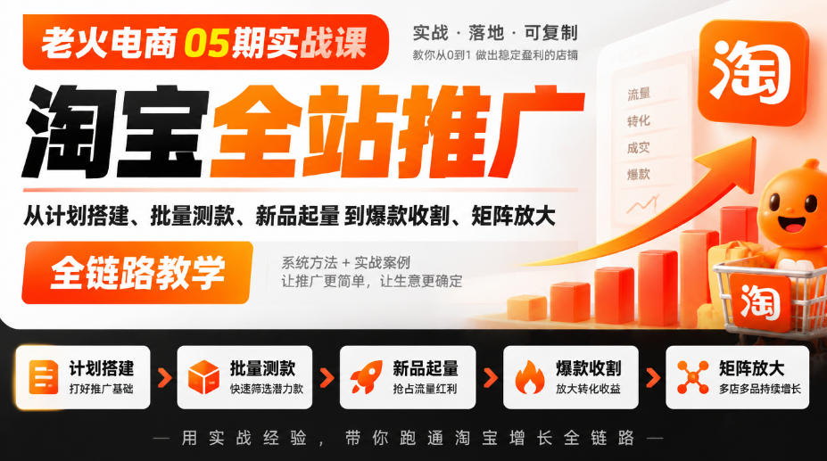 老火电商05期实战课|淘宝全站推广从计划搭建、批量测款、新品起量到爆款收割、矩阵放大全链路教学-凡人轻创