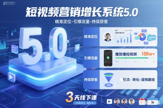 短视频营销增长系统5.0，精准定位-引爆流量-持续获客，3天线下课（音频+图片）-凡人轻创