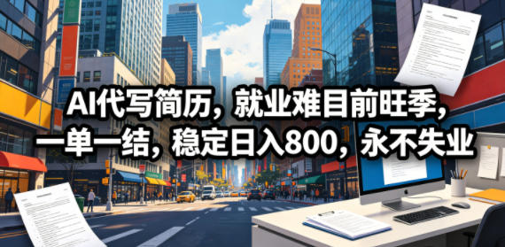 AI代写简历，就业难目前旺季，一单一结，稳定日入800，永不失业-凡人轻创