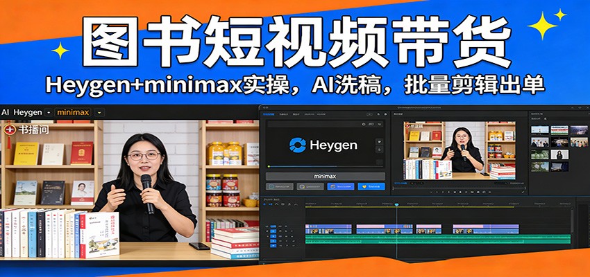 图书短视频带货：Heygen+minimax实操，AI洗稿 ，批量剪辑出单-凡人轻创