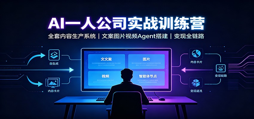 AI创作一人公司实战训练营:全套内容生产系统,文案图片视频Agent搭建变现全链路-凡人轻创