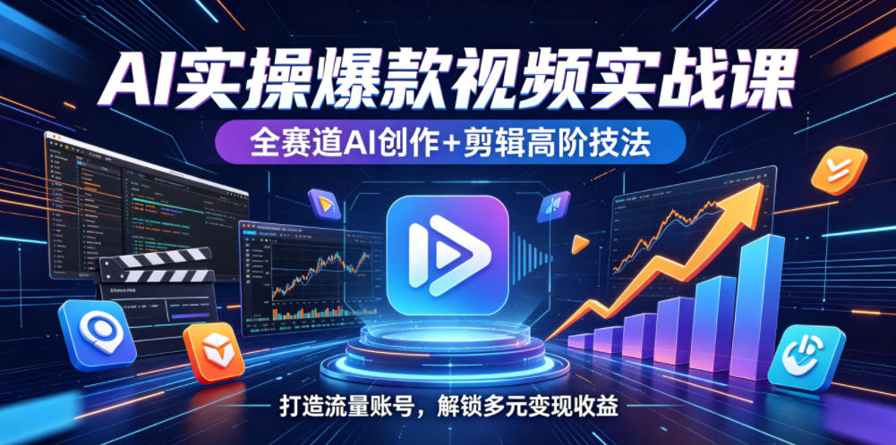 AI实操爆款视频实战课，全赛道AI创作+剪辑高阶技法，打造流量账号，解锁多元变现收益-凡人轻创