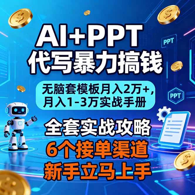 （16783期）AI+PPT代写暴力搞钱：无脑套模板月入2万+，月入1-3万实战手册-凡人轻创