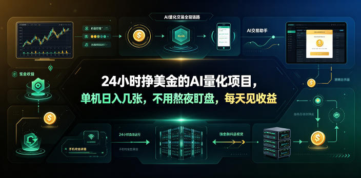 24小时挣美金的AI量化项目，单机日入几十美刀，不用熬夜盯盘，每天见收益【揭秘】-凡人轻创