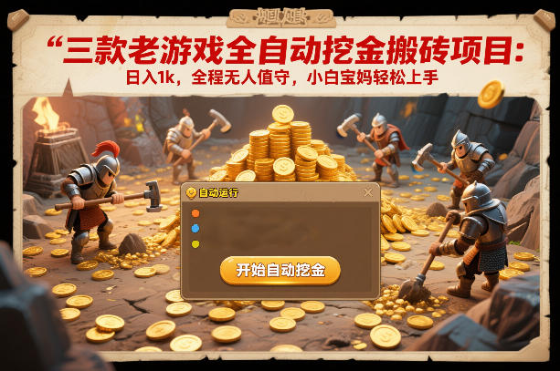 三款老游戏全自动挖金搬砖项目：日入1k，全程无人值守，小白宝妈轻松上手【揭秘】-凡人轻创