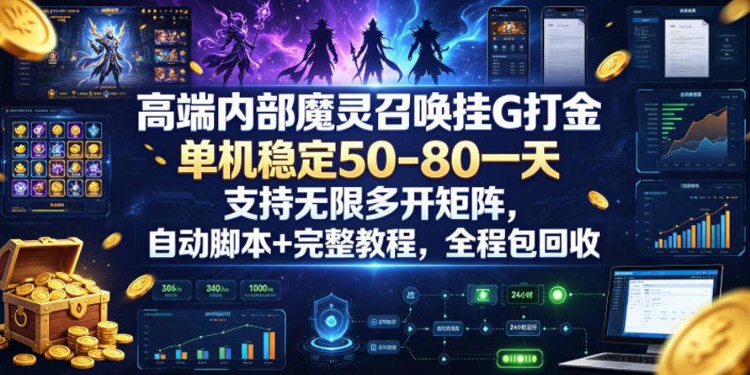 高端内部魔灵召唤挂G打金，单机稳定50-80一天，支持无限多开矩阵，自动脚本+完整教程，全程包回收【揭秘】-凡人轻创
