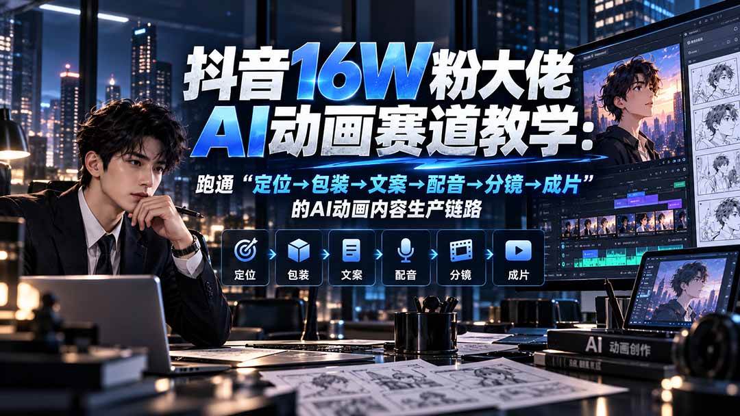(20791期)抖音16W粉大佬规则门禁AI动画赛道教学:跑通“定位→包装→文案→配音→分镜→成片”的AI动画内容生产链路-凡人轻创