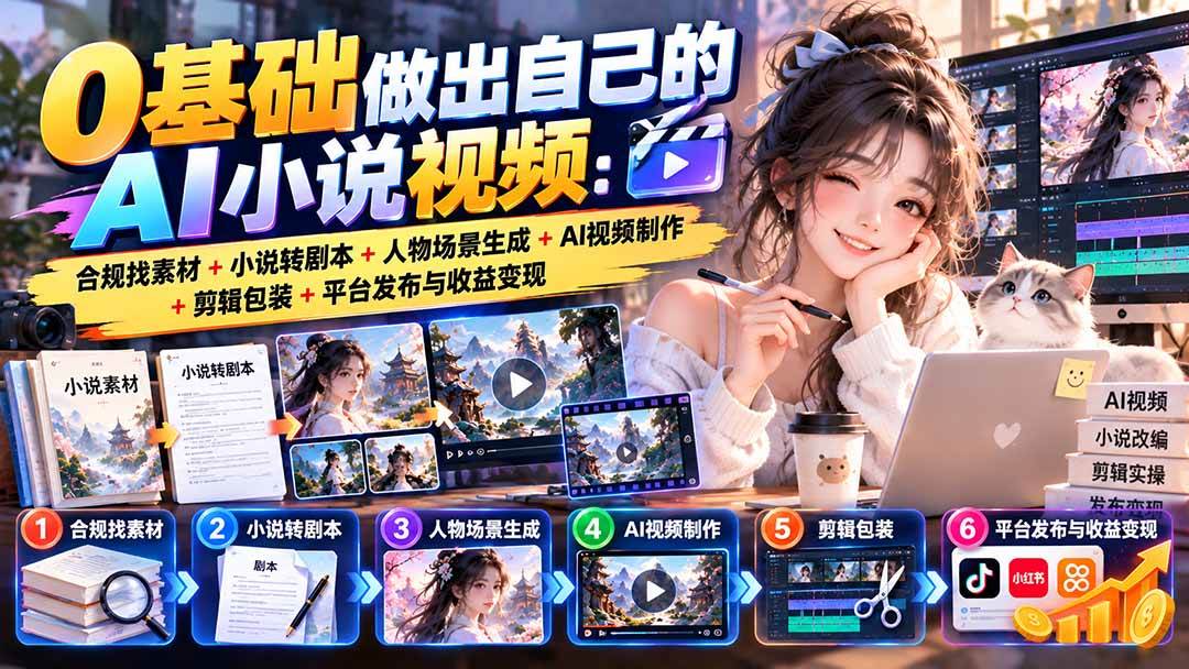 (20741期)0基础做出自己的AI小说视频:合规找素材+小说转剧本+人物场景生成+AI视频制作+剪辑包装+平台发布与收益变现-凡人轻创