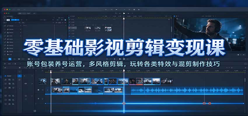 零基础影视剪辑变现课:账号包装养号运营,多风格剪辑,玩转各类特效与混剪制作技巧-凡人轻创