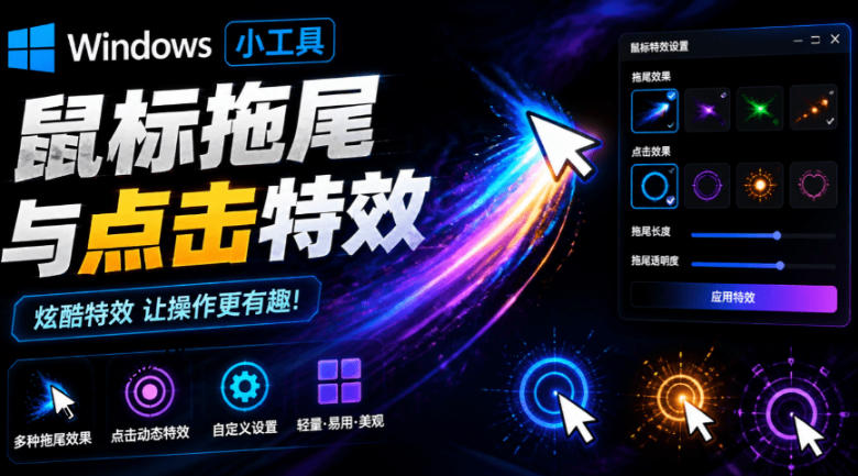 Windows特效小工具!一键给你的鼠标添加拖尾与点击动态特效,吾爱出品,免费使用Mouse Trail-凡人轻创