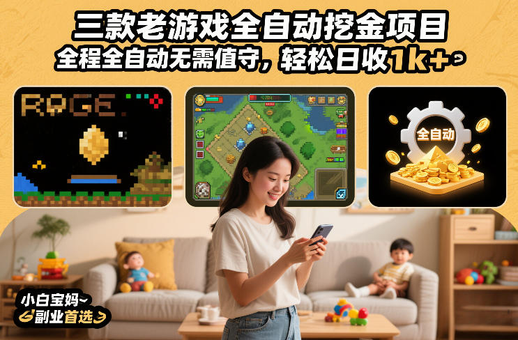 三款老游戏全自动挖金项目，全程全自动无需值守，轻松日收1k+，小白宝妈副业首选【揭秘】-凡人轻创