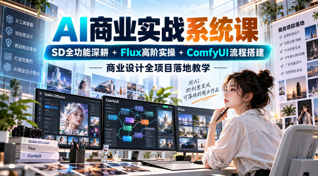 AI商业实战系统课|SD全功能深耕+Flux高阶实操+Comfyui流程搭建,商业设计全项目落地教学-凡人轻创